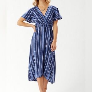 Tommy Bahama Fan Fair Island Navy Stripe Maxi Dress-Size Large